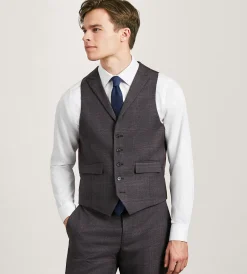 G Grafton Vests*Plaid Suit Vest Burgundy