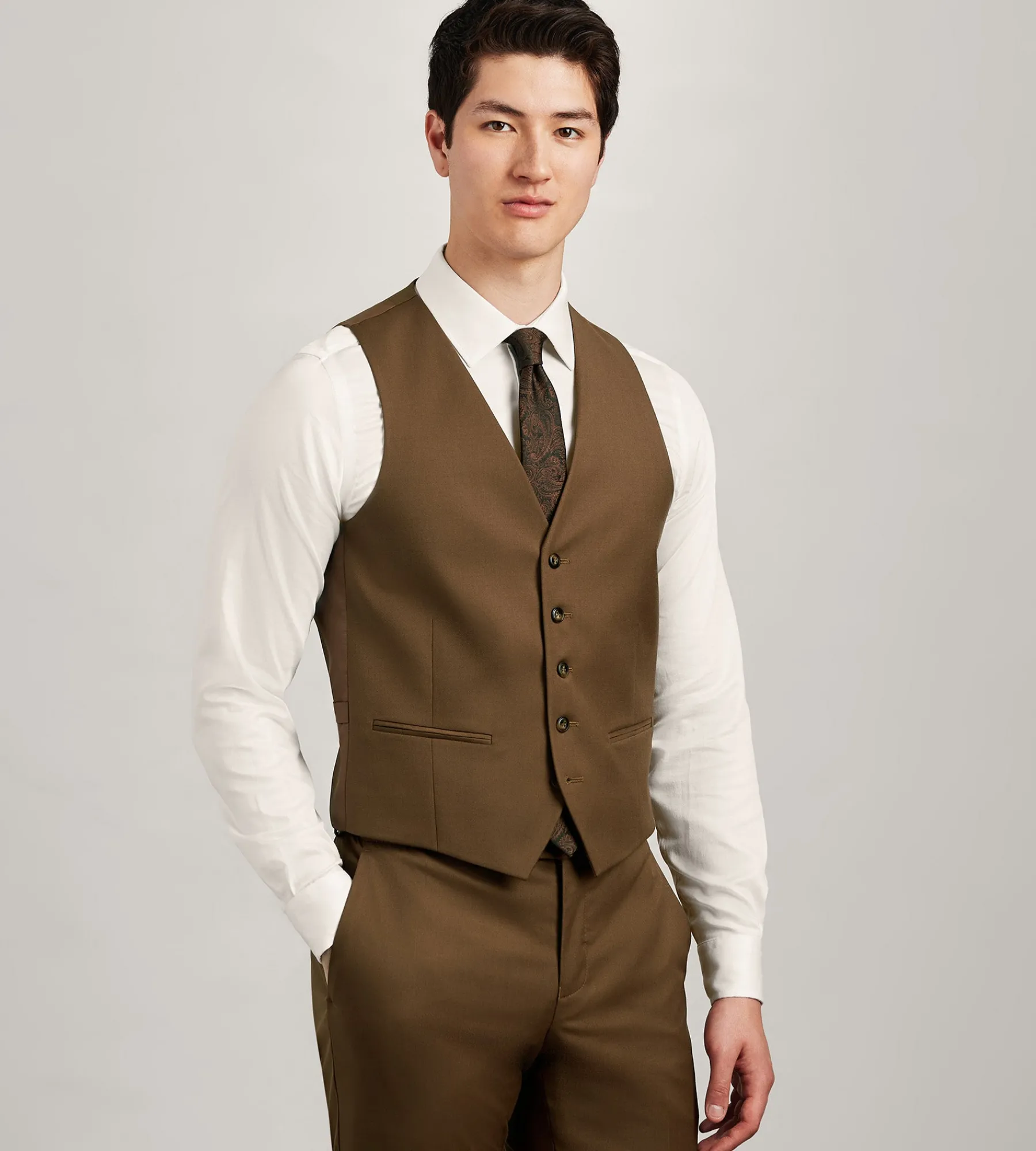 G Grafton Vests*Solid Suit Vest Caramel