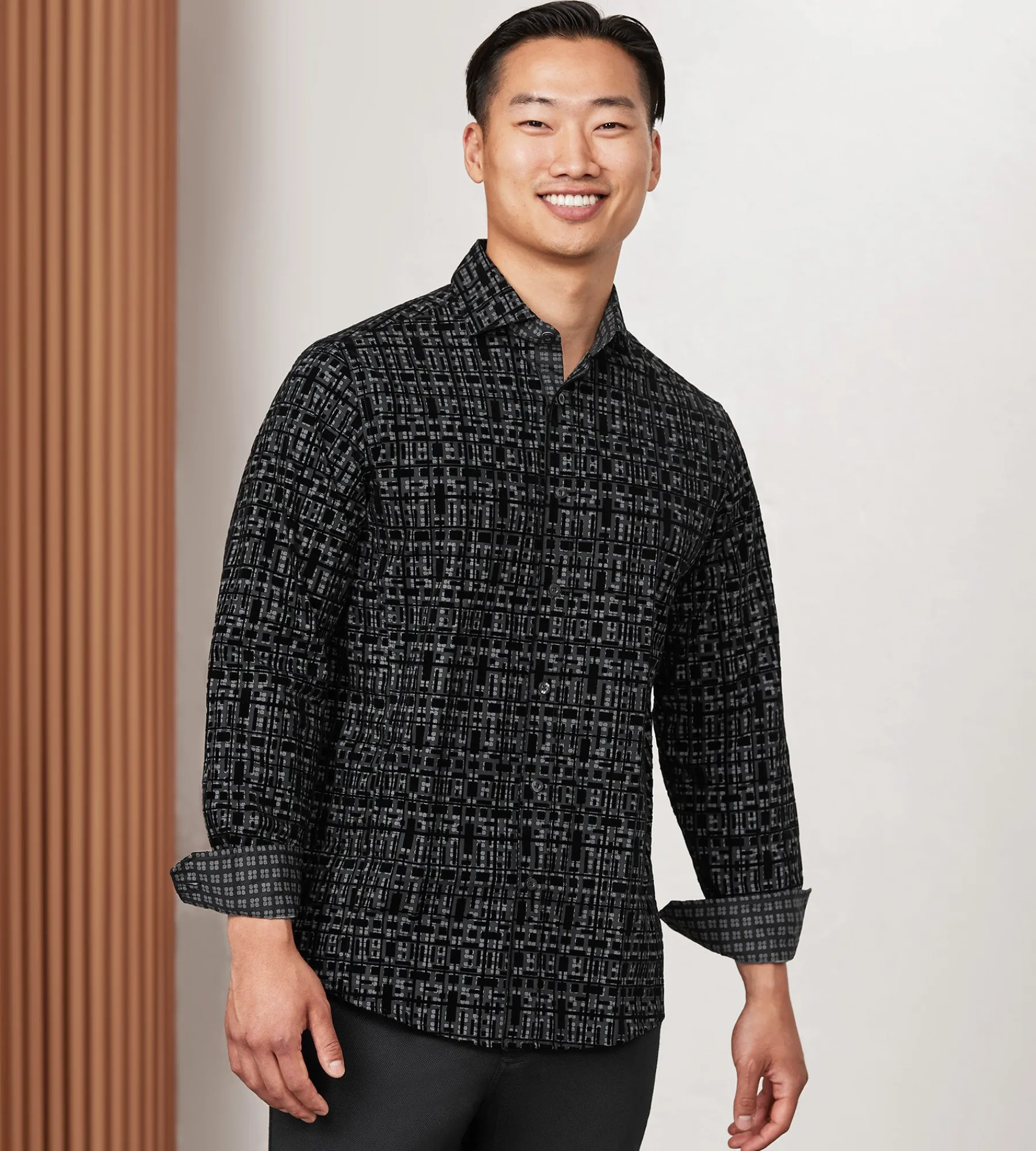 Jermyn & Bond Casual Shirts*Long Sleeve Flocking Casual Shirt Black