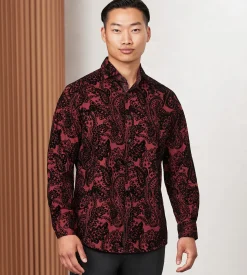 Jermyn & Bond Casual Shirts*Long Sleeve Flocking Casual Shirt Burgundy