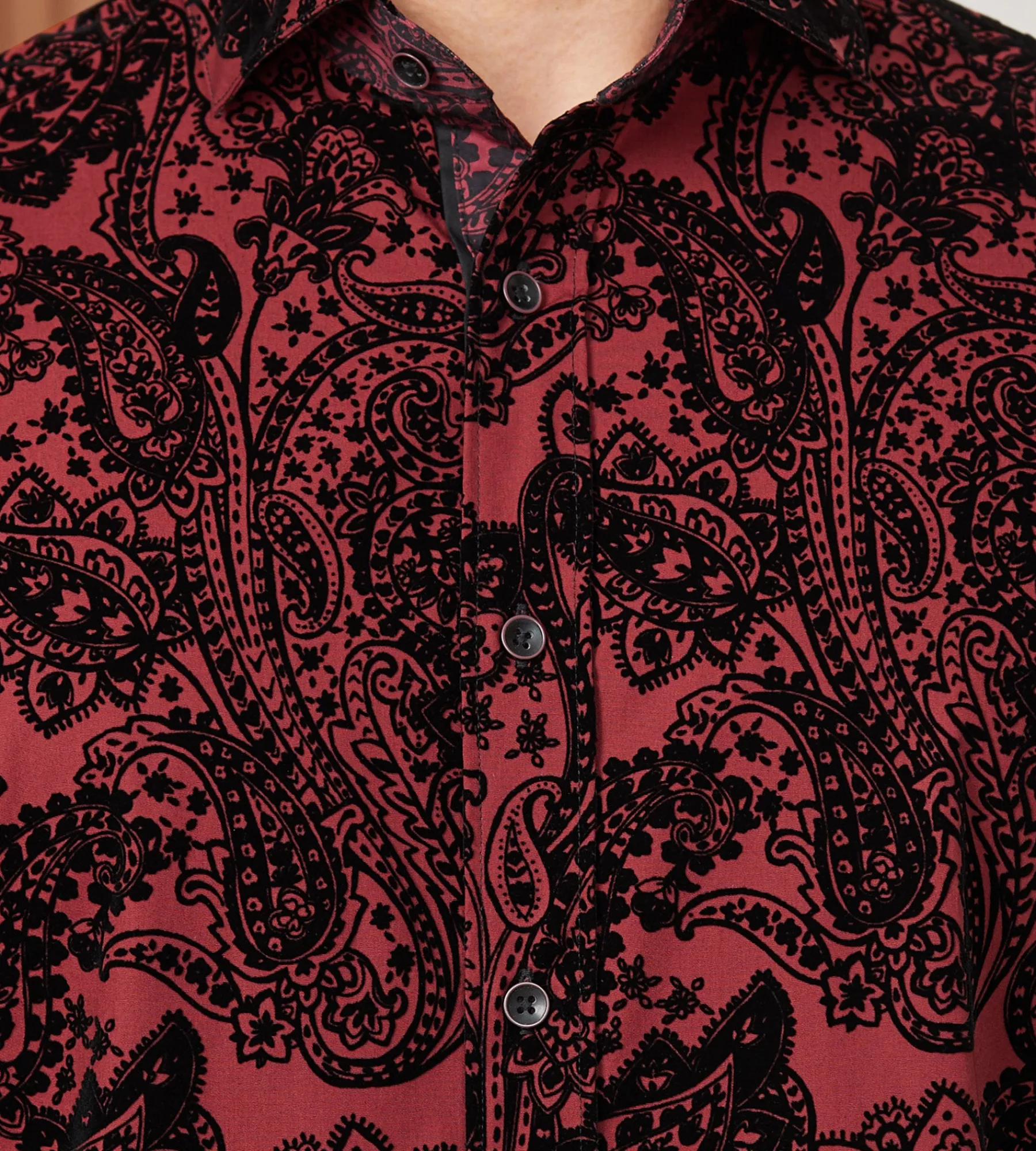 Jermyn & Bond Casual Shirts*Long Sleeve Flocking Casual Shirt Burgundy