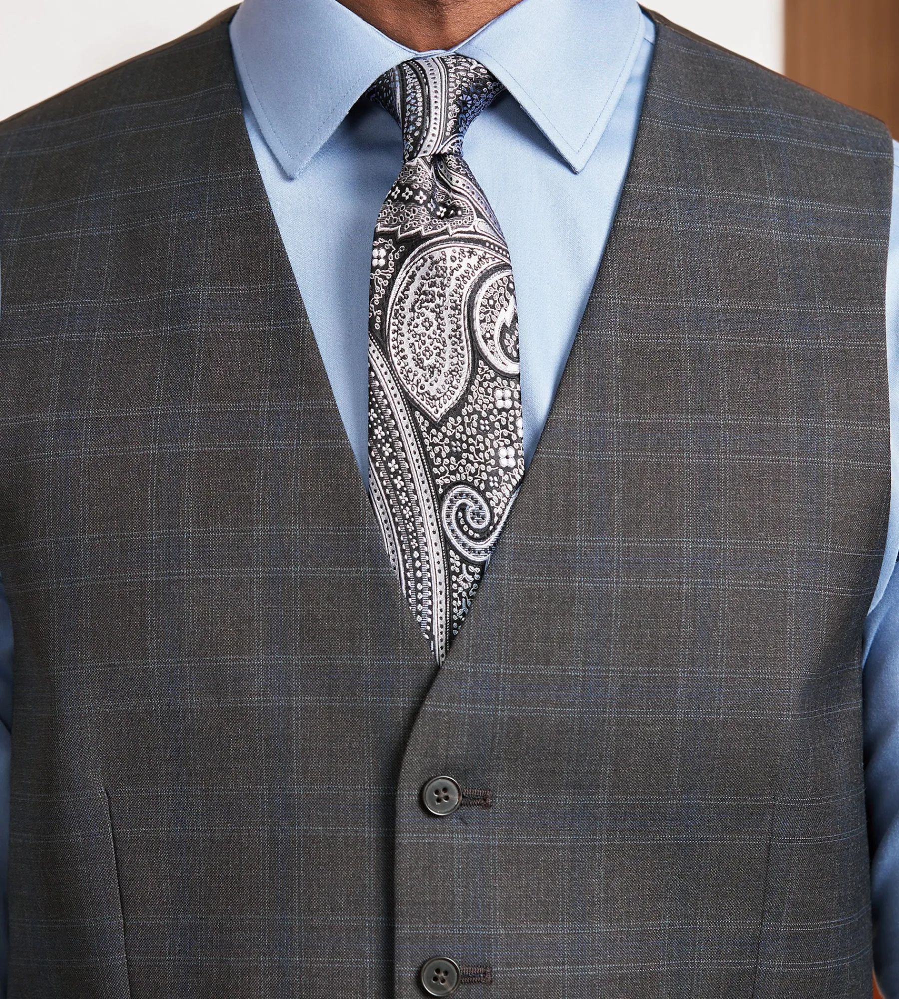 DKNY Vests*Modern Fit Plaid Suit Vest Brown
