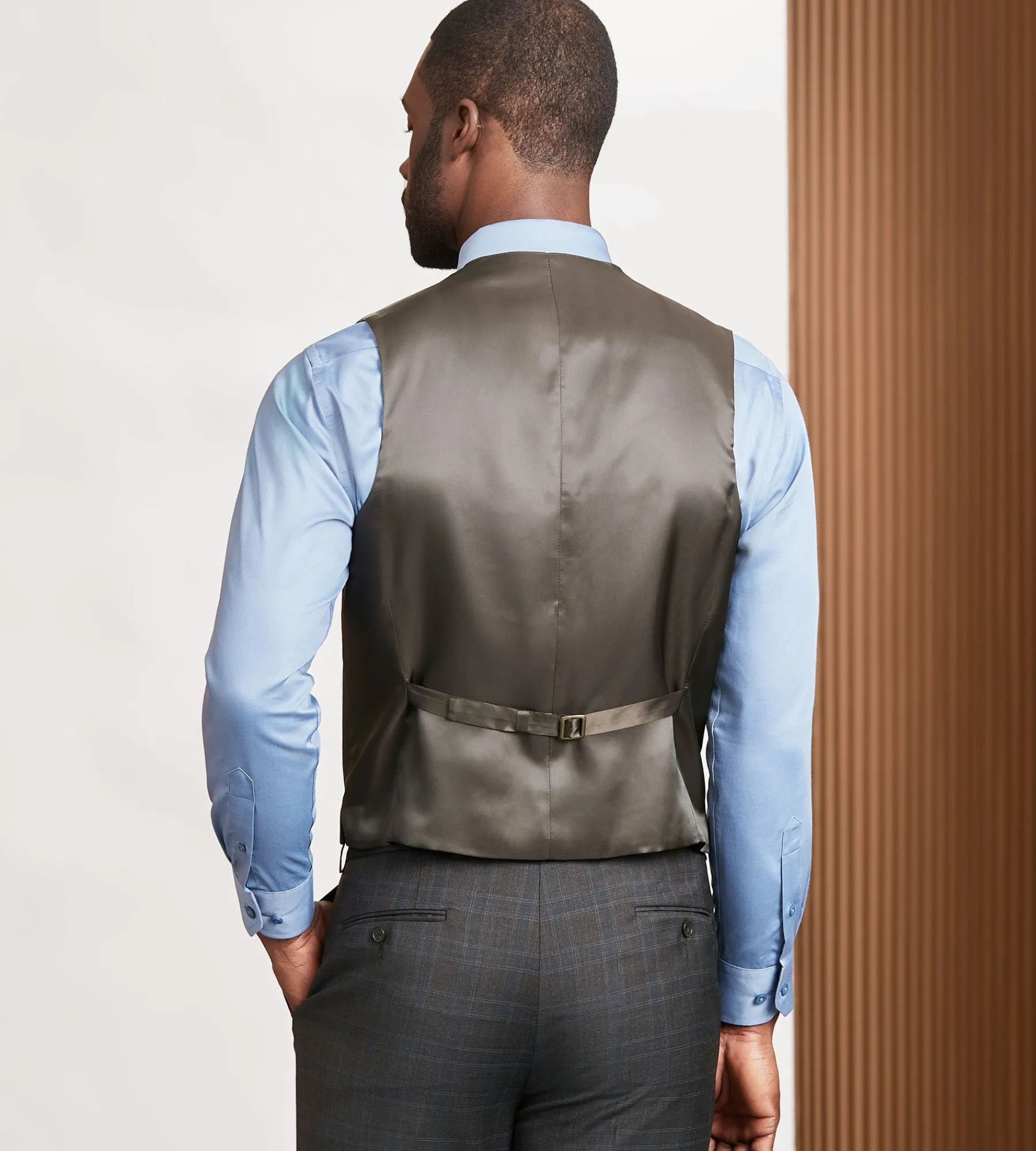 DKNY Vests*Modern Fit Plaid Suit Vest Brown