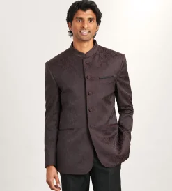 G Grafton Nehru Jackets|Suit Separates*Modern Fit Burgundy Jacquard Nehru Suit