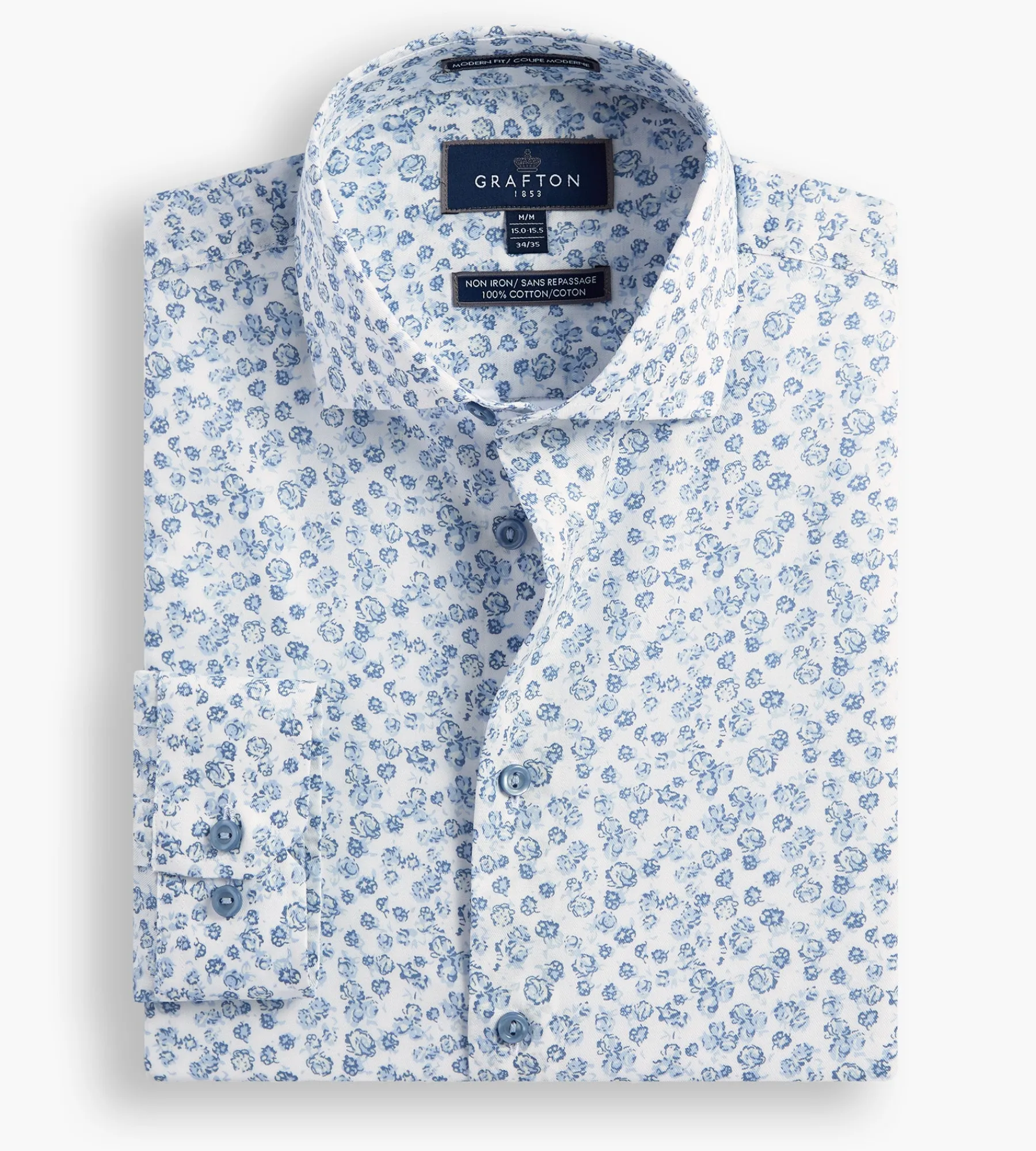 Grafton 1853 Dress Shirts*Modern Fit Floral Print Dress Shirt Blue