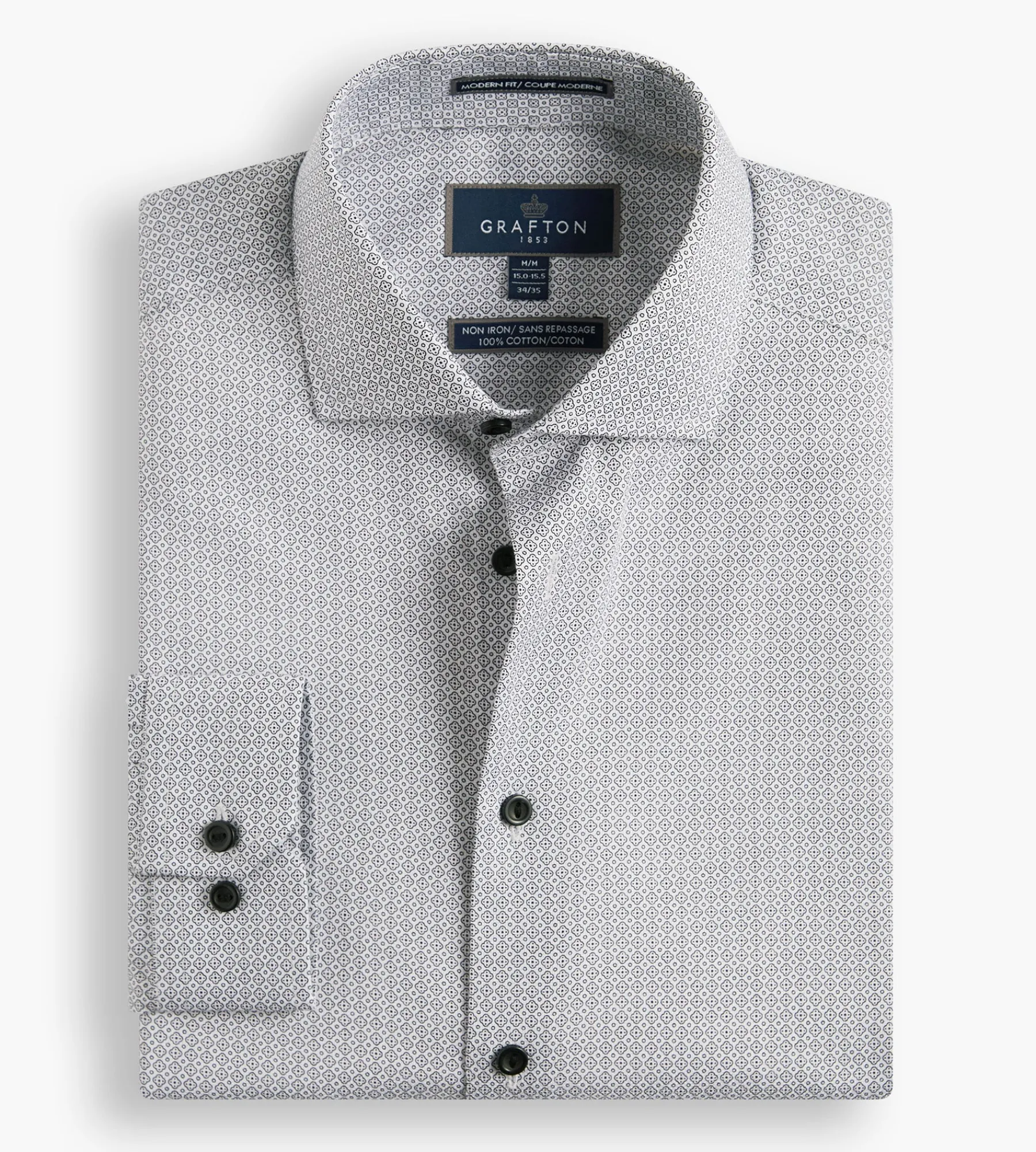 Grafton 1853 Dress Shirts*Modern Fit Geo Print Dress Shirt White