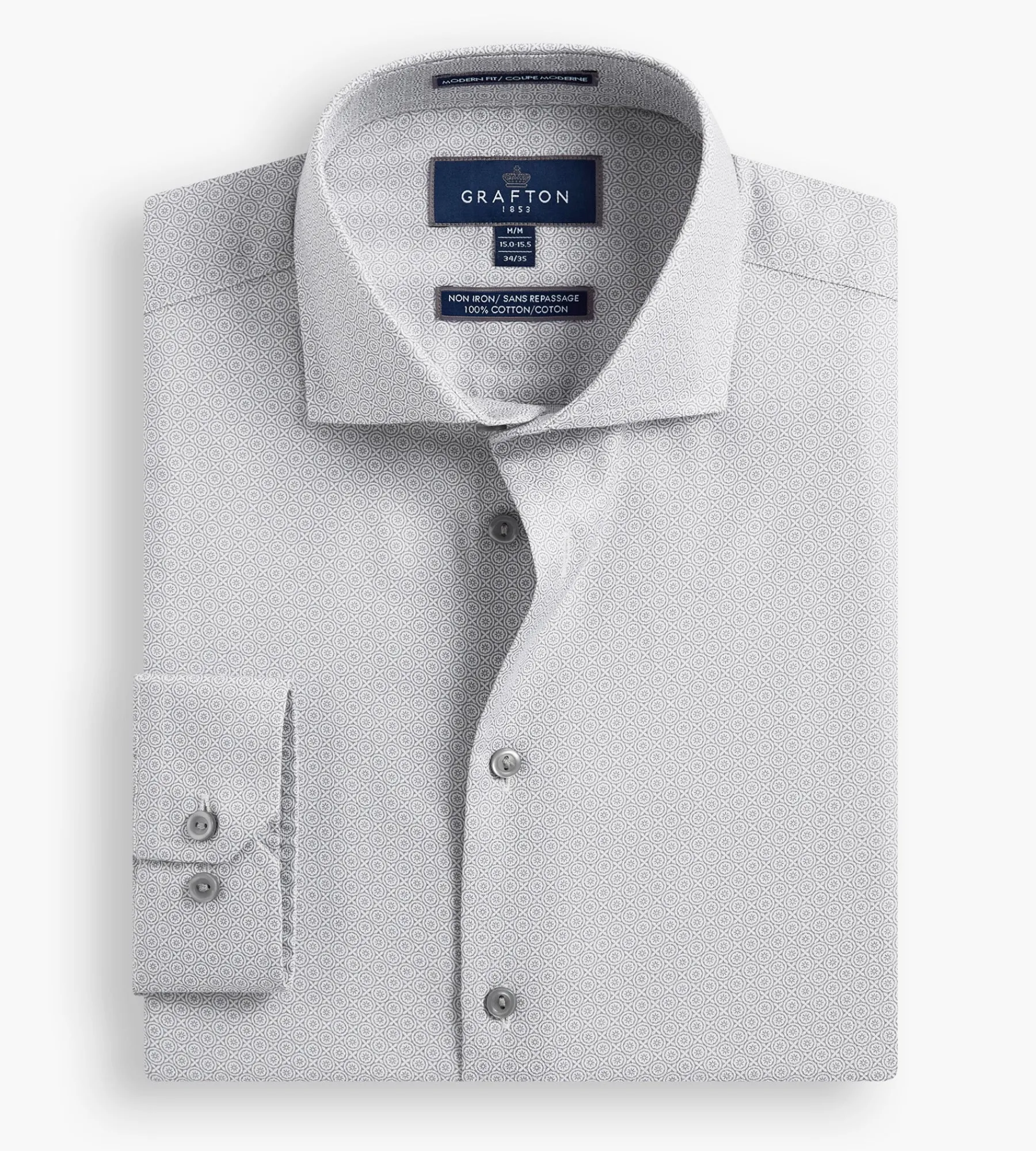 Grafton 1853 Dress Shirts*Modern Fit Geo Print Dress Shirt Light grey