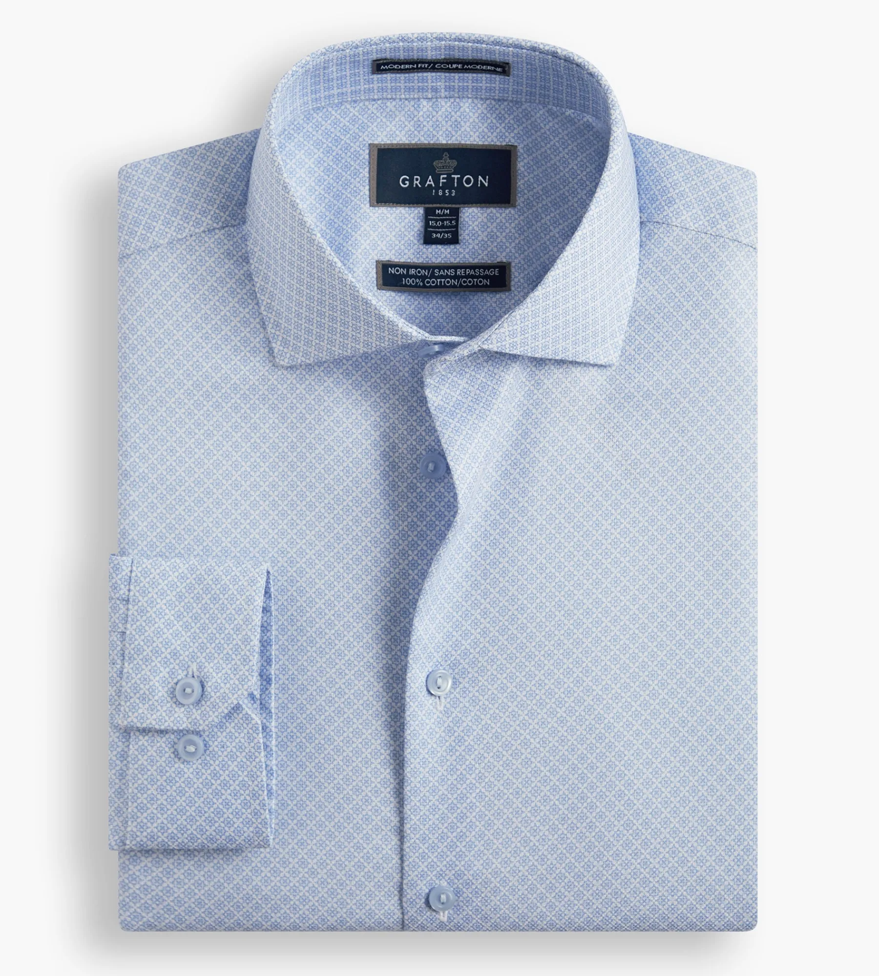 Grafton 1853 Dress Shirts*Modern Fit Geo Print Dress Shirt Light blue