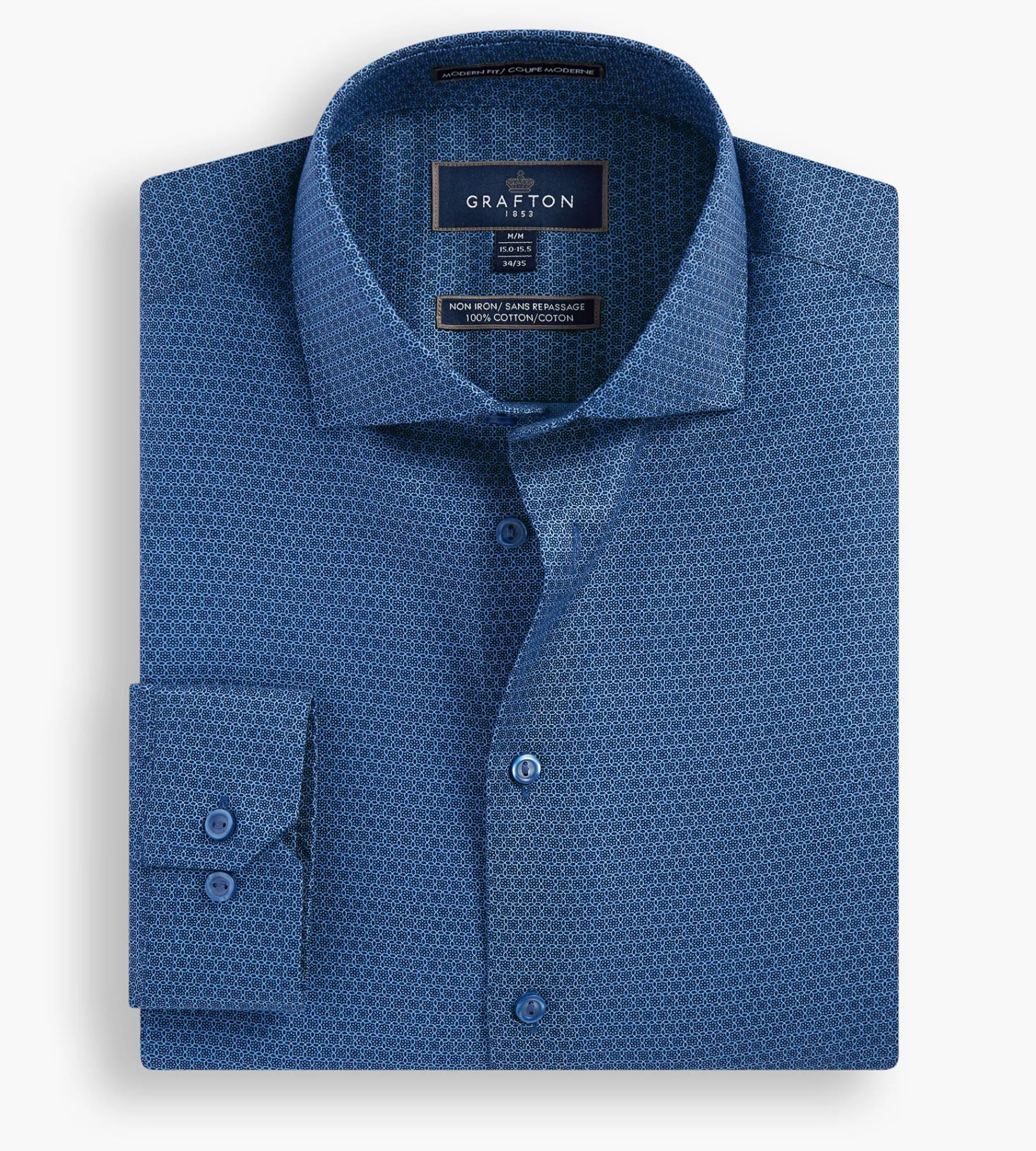Grafton 1853 Dress Shirts*Modern Fit Geo Print Non-Iron Dress Shirt Navy