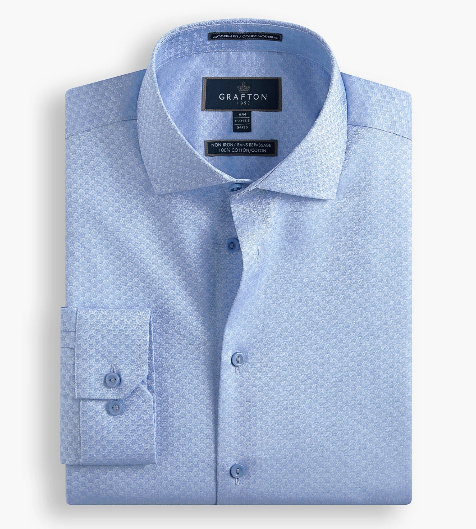 Grafton 1853 Dress Shirts*Modern Fit Jacquard Non-Iron Dress Shirt Blue