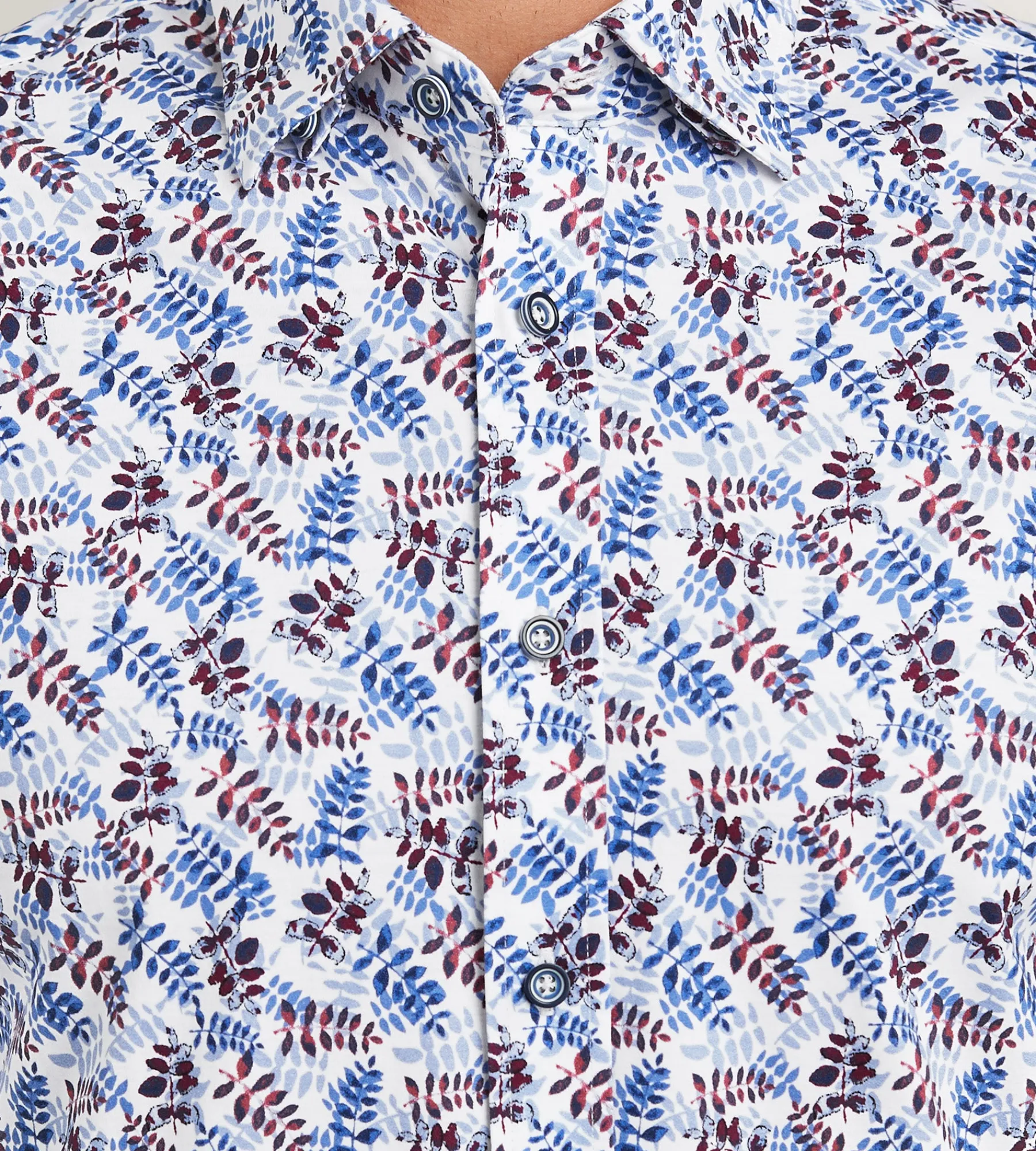 Hechter Paris Casual Shirts*Modern Fit Long Sleeve Botanical Pattern 360 Stretch Casual Shirt Light blue
