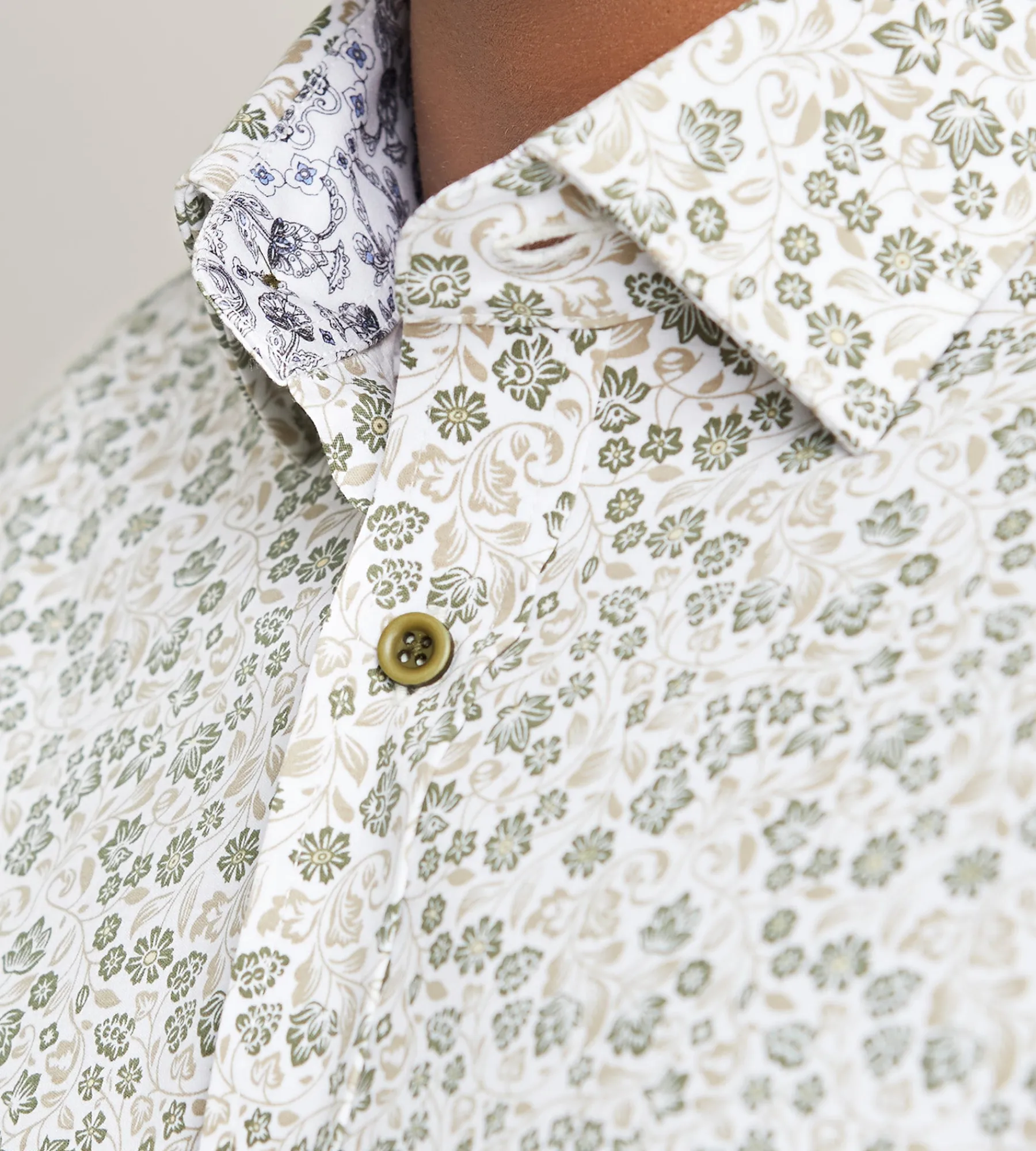 Hechter Paris Casual Shirts*Modern Fit Long Sleeve Boical Pattern 360 Stretch Casual Shirt Tan