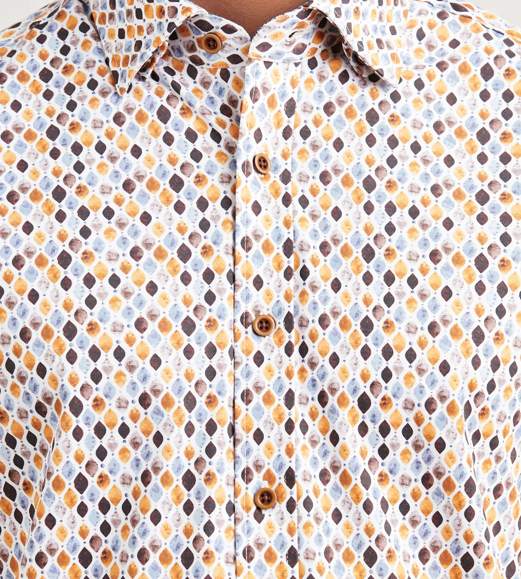 Hechter Paris Casual Shirts*Modern Fit Long Sleeve Diamond Pattern 360 Stretch Casual Shirt Yellow