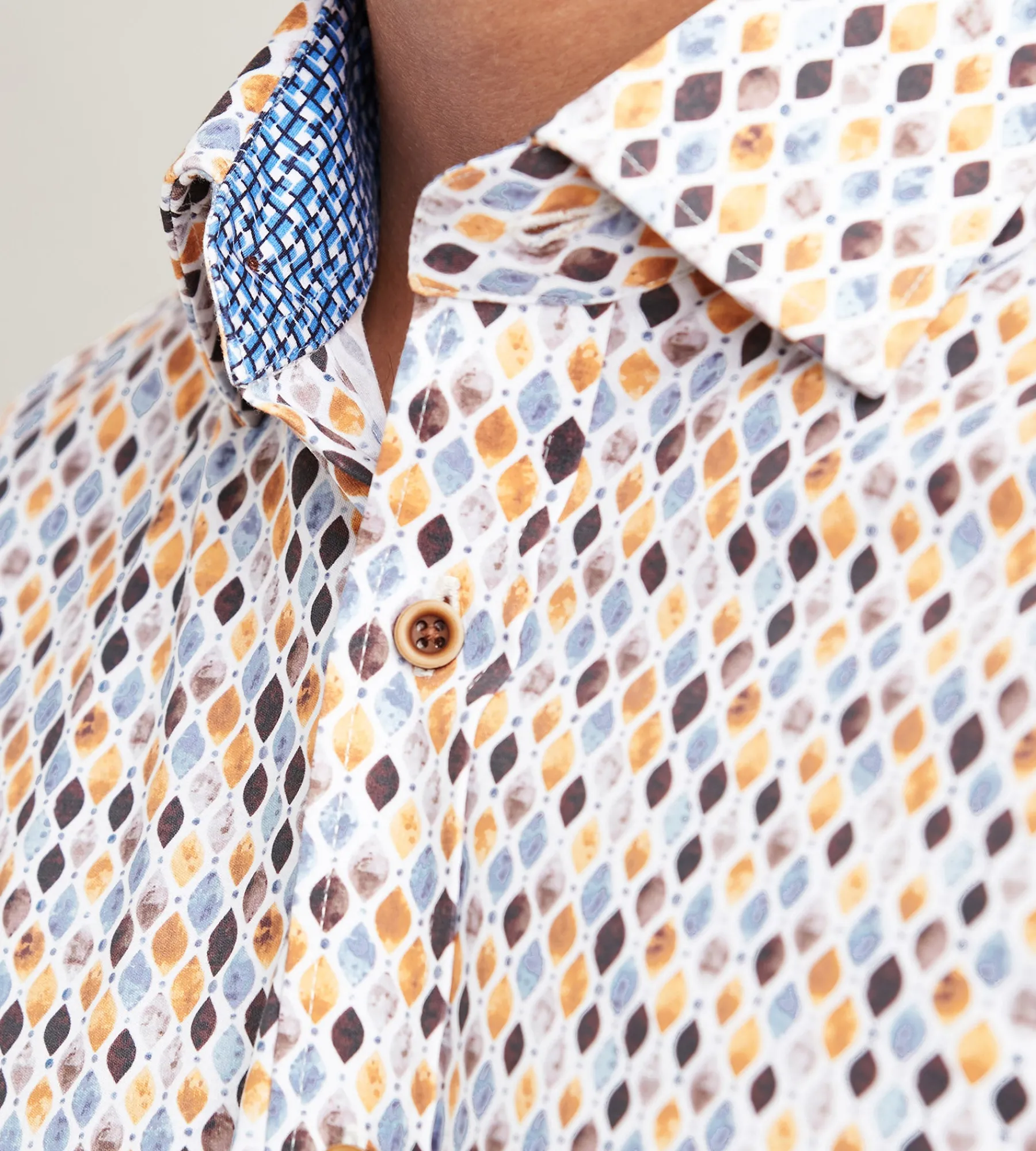 Hechter Paris Casual Shirts*Modern Fit Long Sleeve Diamond Pattern 360 Stretch Casual Shirt Yellow