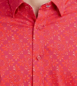Hechter Paris Casual Shirts*Modern Fit Long Sleeve Floral Pattern 360 Stretch Casual Shirt Red