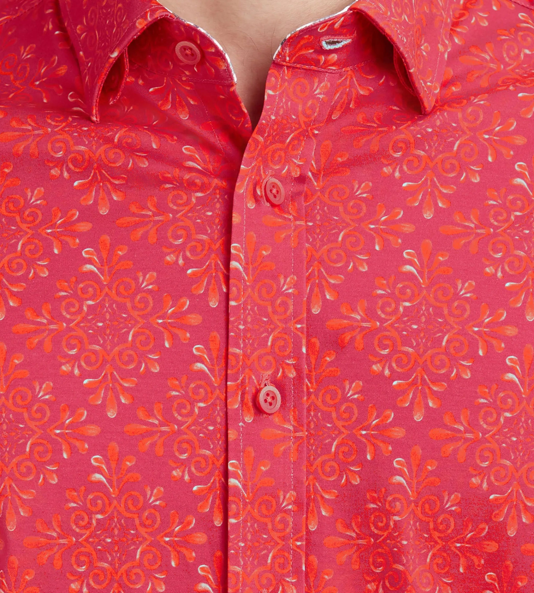 Hechter Paris Casual Shirts*Modern Fit Long Sleeve Floral Pattern 360 Stretch Casual Shirt Red