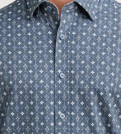 Hechter Paris Casual Shirts*Modern Fit Long Sleeve Floral Pattern 360 Stretch Casual Shirt Denim