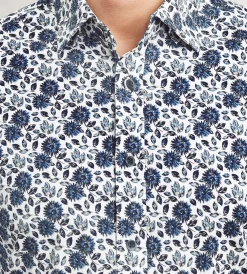 Hechter Paris Casual Shirts*Modern Fit Long Sleeve Floral Pattern 360 Stretch Casual Shirt Navy