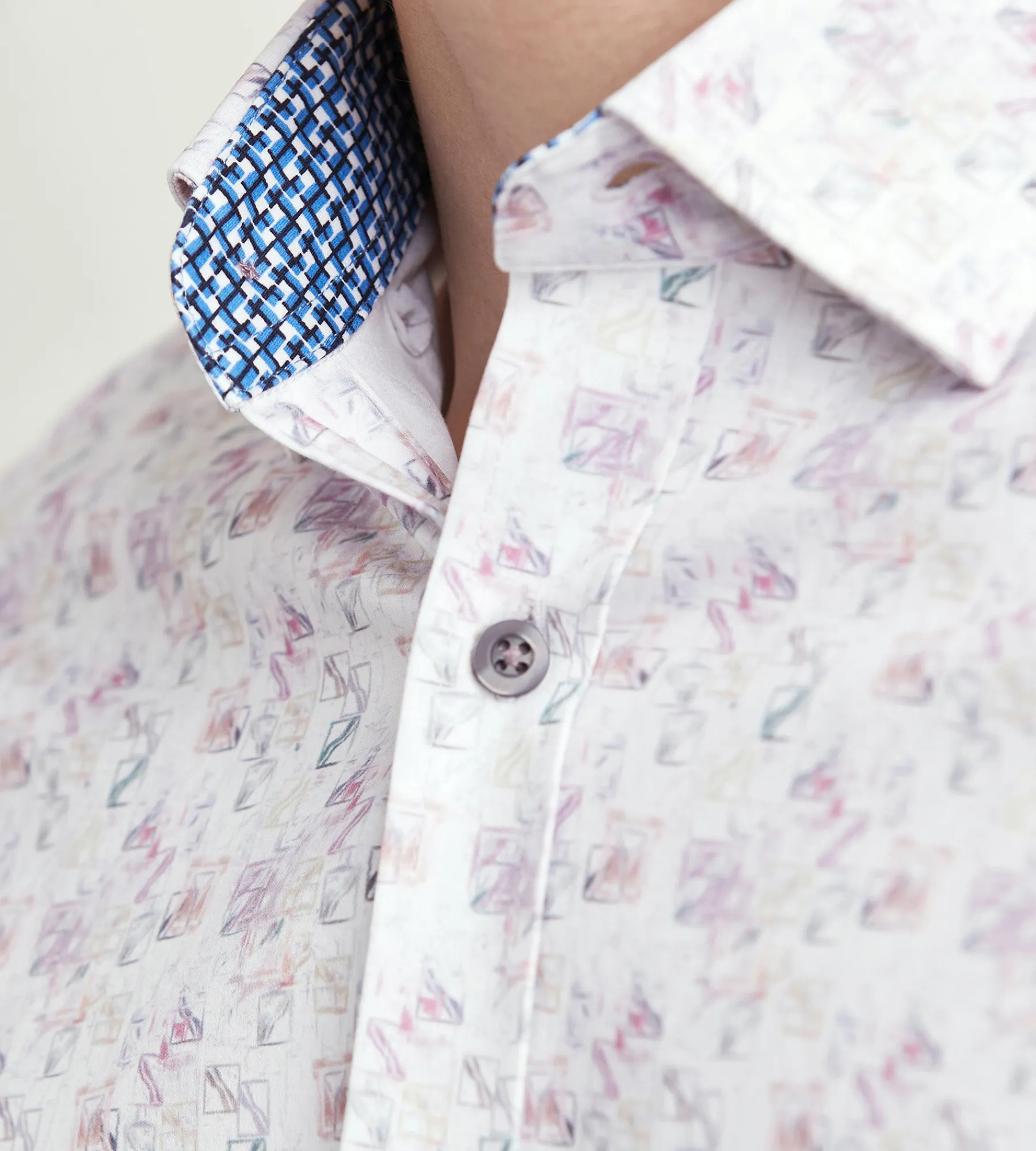 Hechter Paris Casual Shirts*Modern Fit Long Sleeve Geo Pattern 360 Stretch Casual Shirt Multi