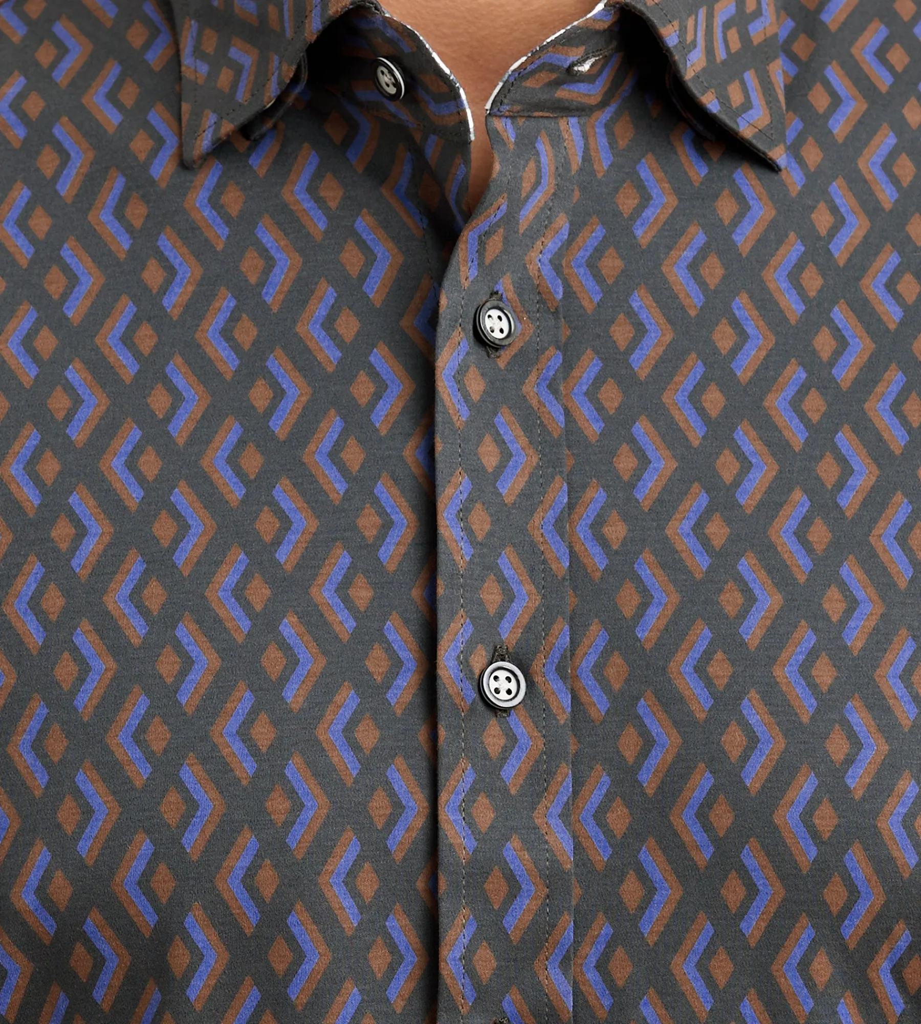 Hechter Paris Casual Shirts*Modern Fit Long Sleeve Geo Pattern 360 Stretch Casual Shirt Navy