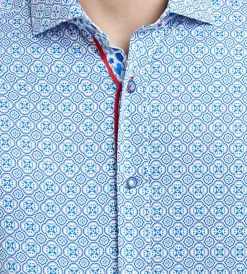 Jermyn & Bond Casual Shirts*Modern Fit Long Sleeve Printed Casual Shirt Blue