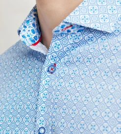 Jermyn & Bond Casual Shirts*Modern Fit Long Sleeve Printed Casual Shirt Blue