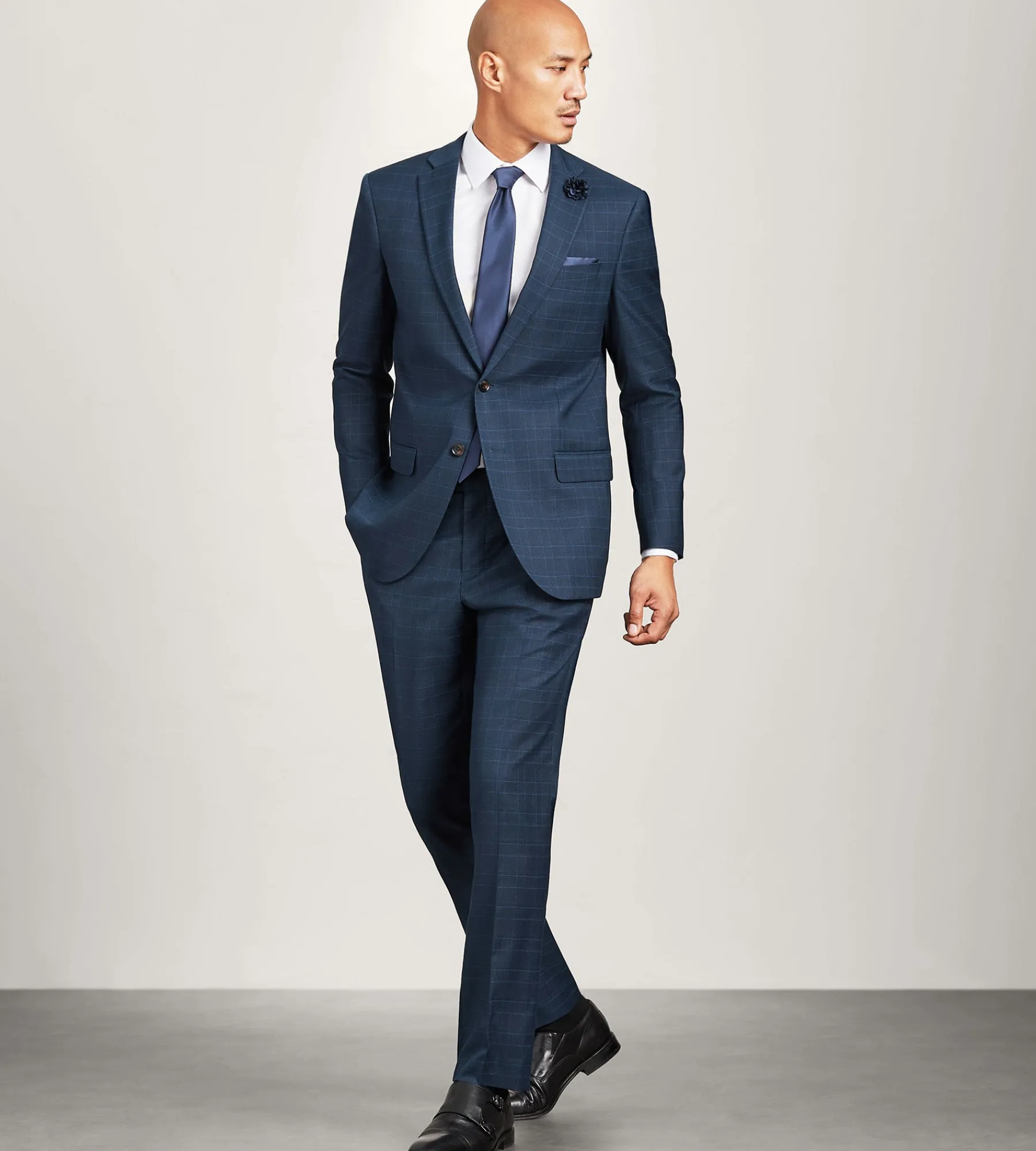 G Grafton Suit Separates*Modern Fit Navy Plaid Suit