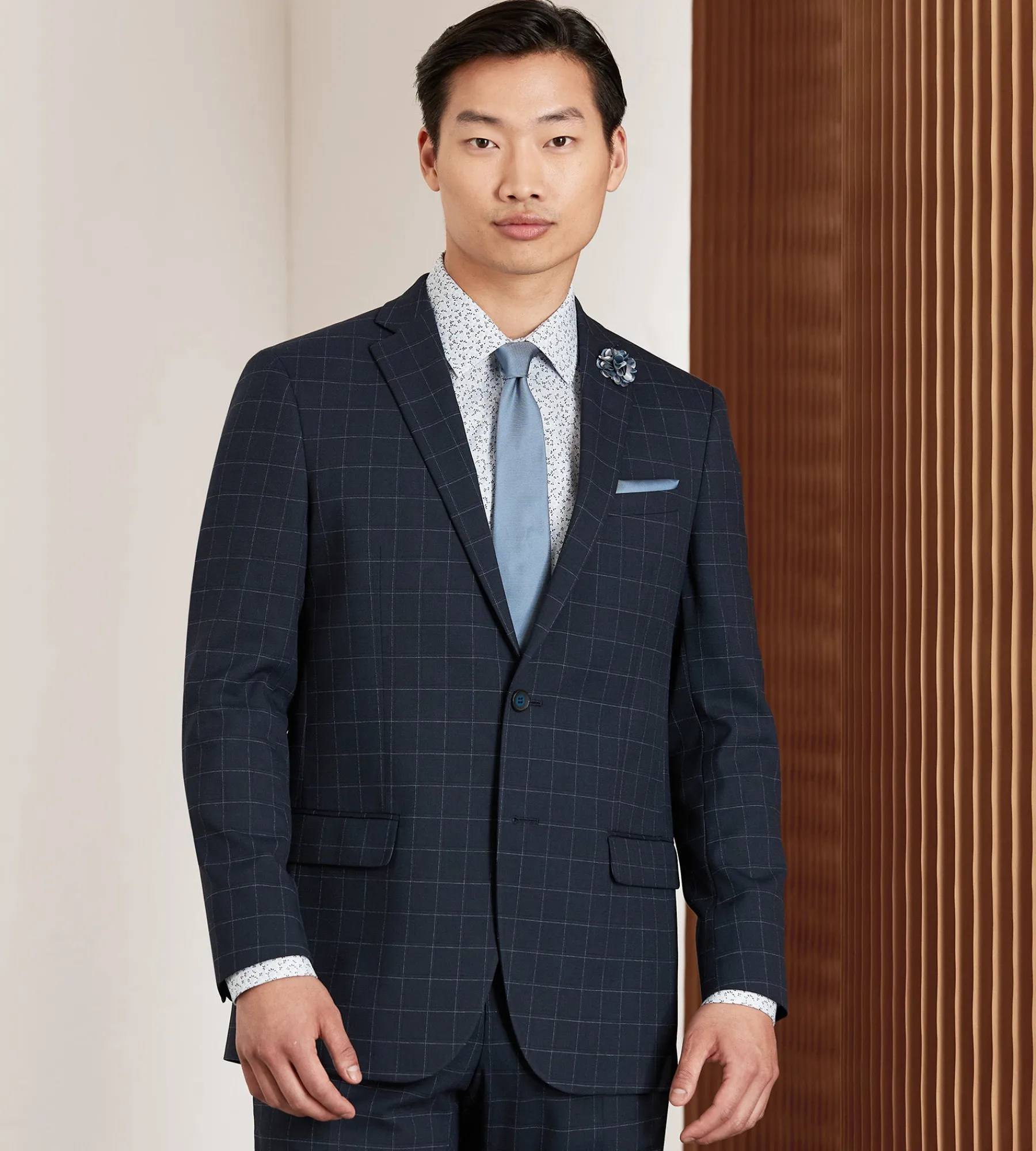 G Grafton Suit Separates*Modern Fit Navy Windowpane Suit
