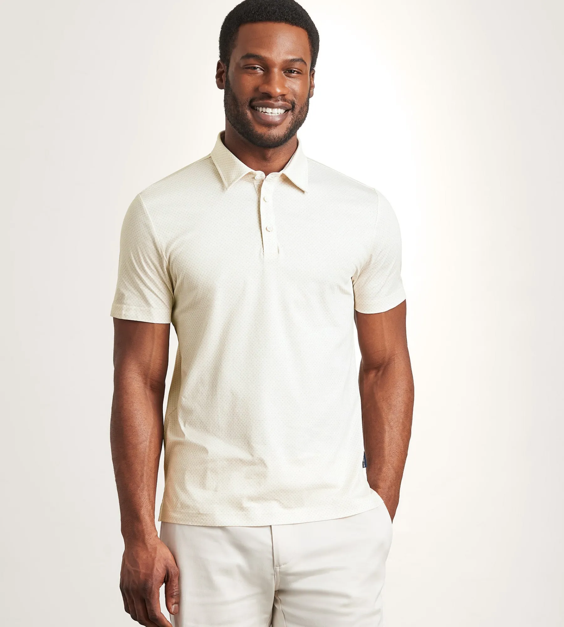 Hechter Paris Polos*Modern Fit Short Sleeve Geo Pattern Structured Collar Polo Sand