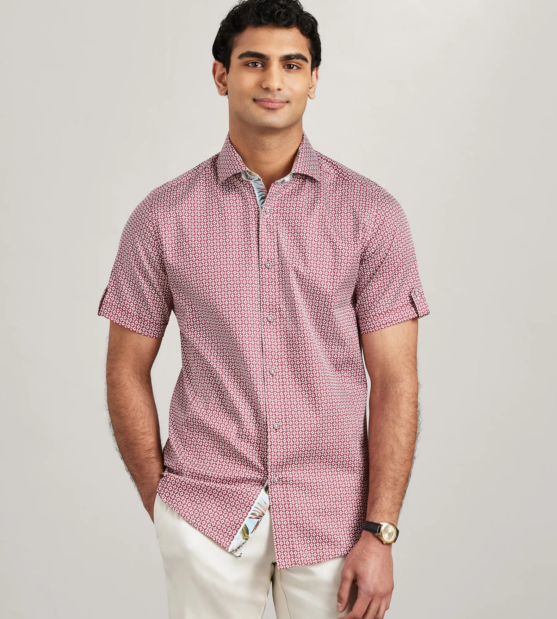 Jermyn & Bond Short Sleeve Shirts|Casual Shirts*Modern Fit Short Sleeve Geo Pattern Casual Shirt Raspberry