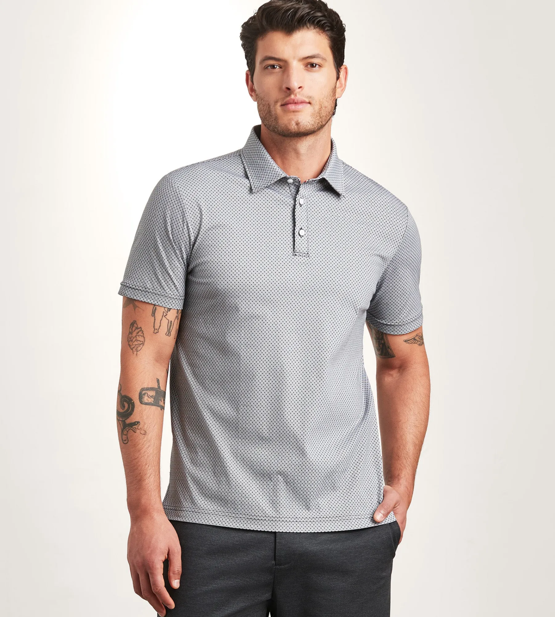 Hechter Paris Polos*Modern Fit Short Sleeve Geo Pattern Structured Collar Polo Black