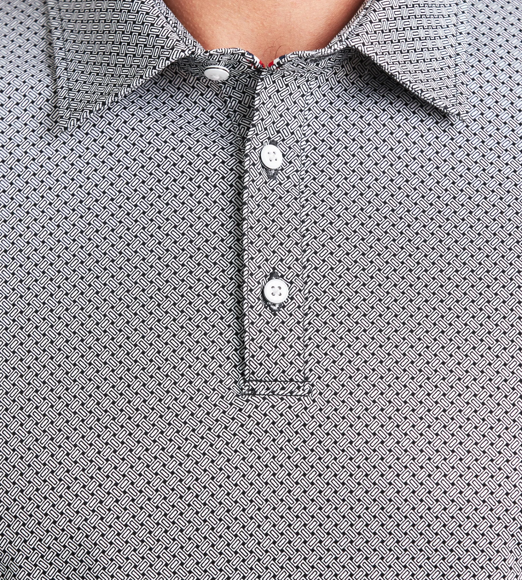 Hechter Paris Polos*Modern Fit Short Sleeve Geo Pattern Structured Collar Polo Black