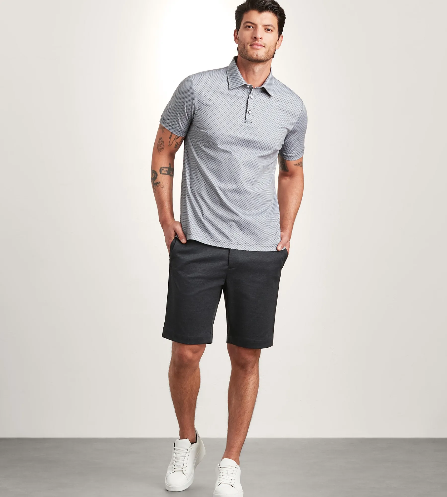 Hechter Paris Polos*Modern Fit Short Sleeve Geo Pattern Structured Collar Polo Black