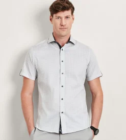 Jermyn & Bond Casual Shirts|Short Sleeve Shirts*Modern Fit Short Sleeve Geo Pattern Casual Shirt Grey
