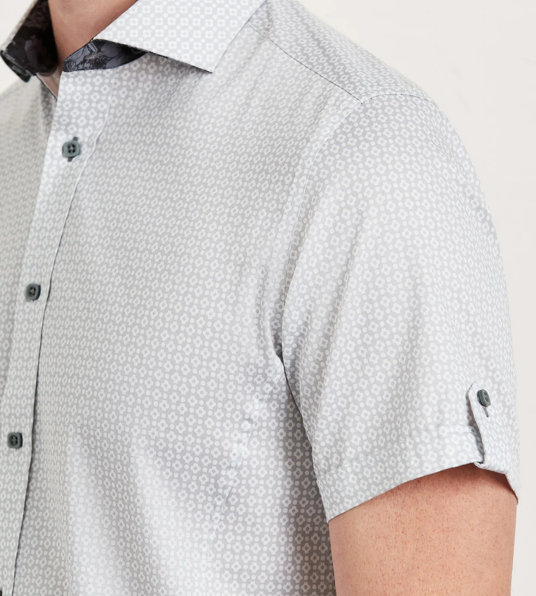 Jermyn & Bond Casual Shirts|Short Sleeve Shirts*Modern Fit Short Sleeve Geo Pattern Casual Shirt Grey