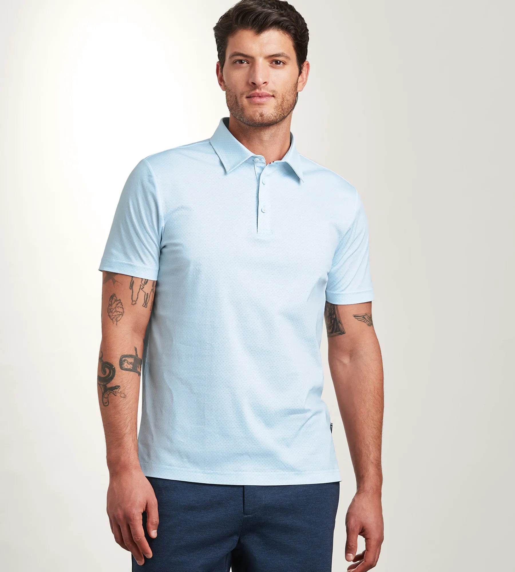 Hechter Paris Polos*Modern Fit Short Sleeve Geo Pattern Structured Collar Polo Light blue