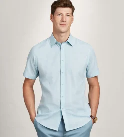 Hechter Paris Short Sleeve Shirts|Casual Shirts*Modern Fit Short Sleeve Linen Like Solid Casual Shirt Light blue