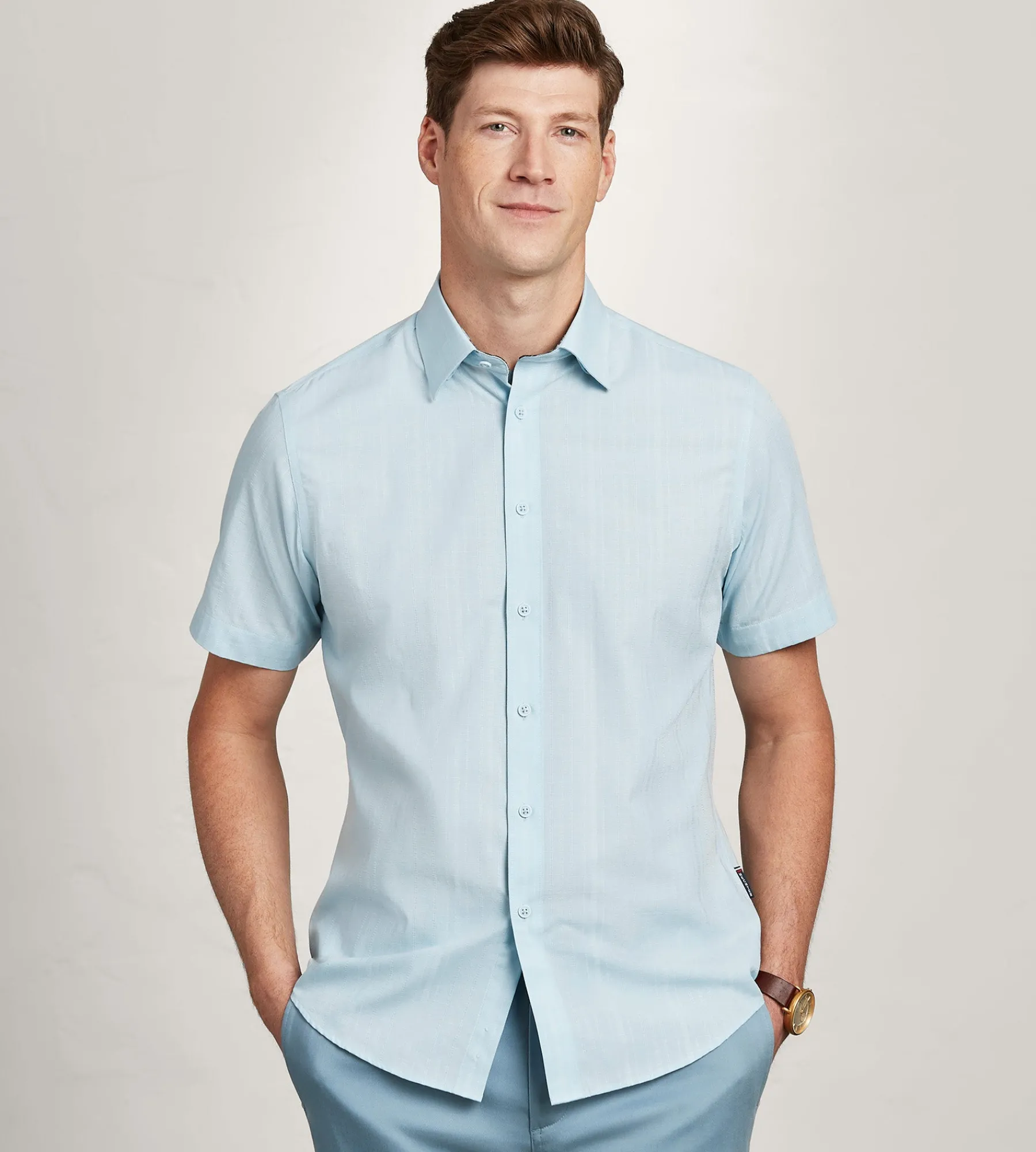 Hechter Paris Short Sleeve Shirts|Casual Shirts*Modern Fit Short Sleeve Linen Like Solid Casual Shirt Light blue