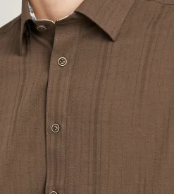 Hechter Paris Short Sleeve Shirts|Casual Shirts*Modern Fit Short Sleeve Linen Like Solid Casual Shirt Brown