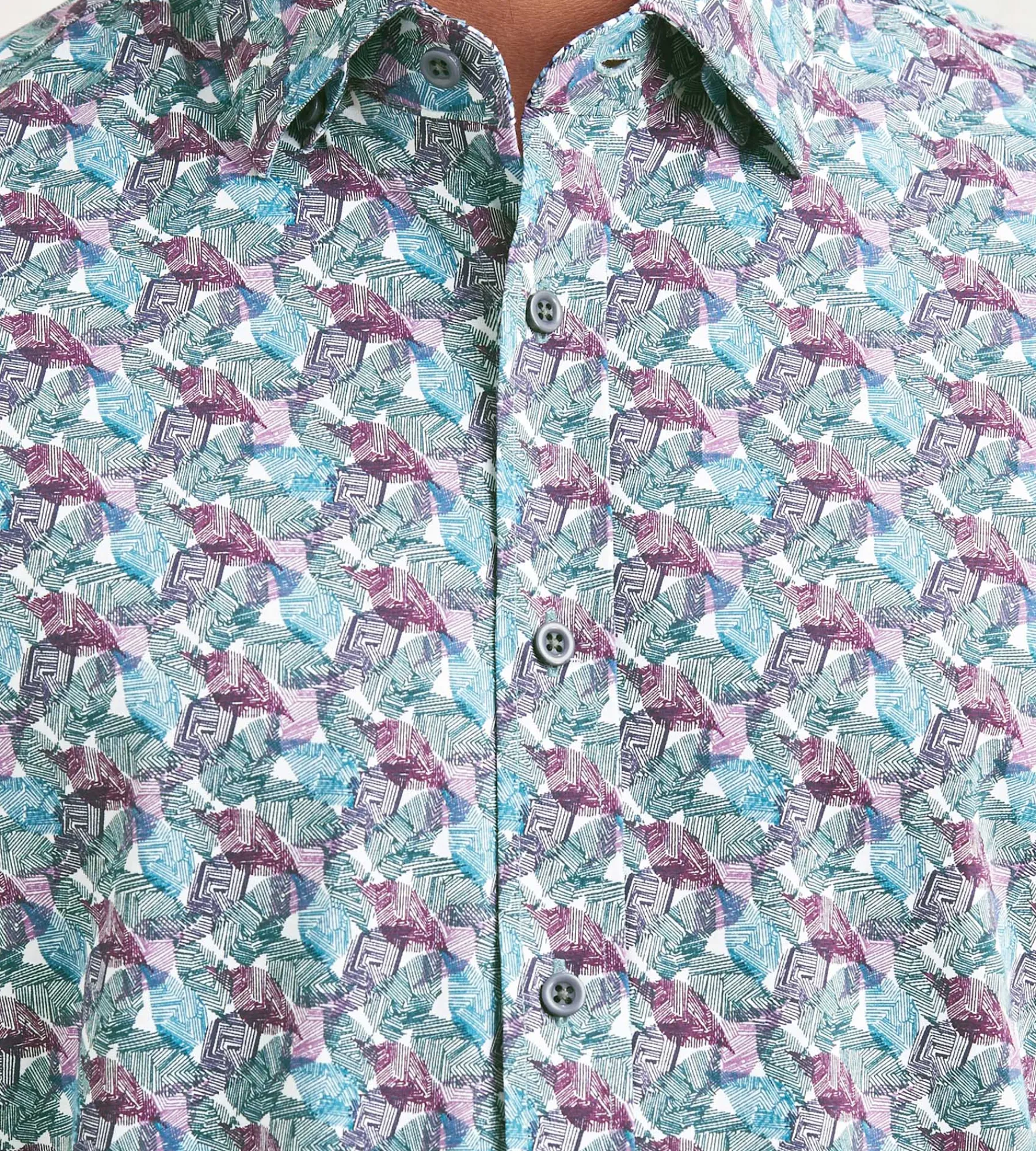 Hechter Paris Short Sleeve Shirts|Casual Shirts*Modern Fit Short Sleeve Leaf Pattern 360 Stretch Casual Shirt Multi
