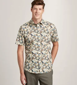 Hechter Paris Short Sleeve Shirts|Casual Shirts*Modern Fit Short Sleeve Linen Like Floral Pattern Casual Shirt Tan