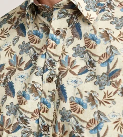 Hechter Paris Short Sleeve Shirts|Casual Shirts*Modern Fit Short Sleeve Linen Like Floral Pattern Casual Shirt Tan