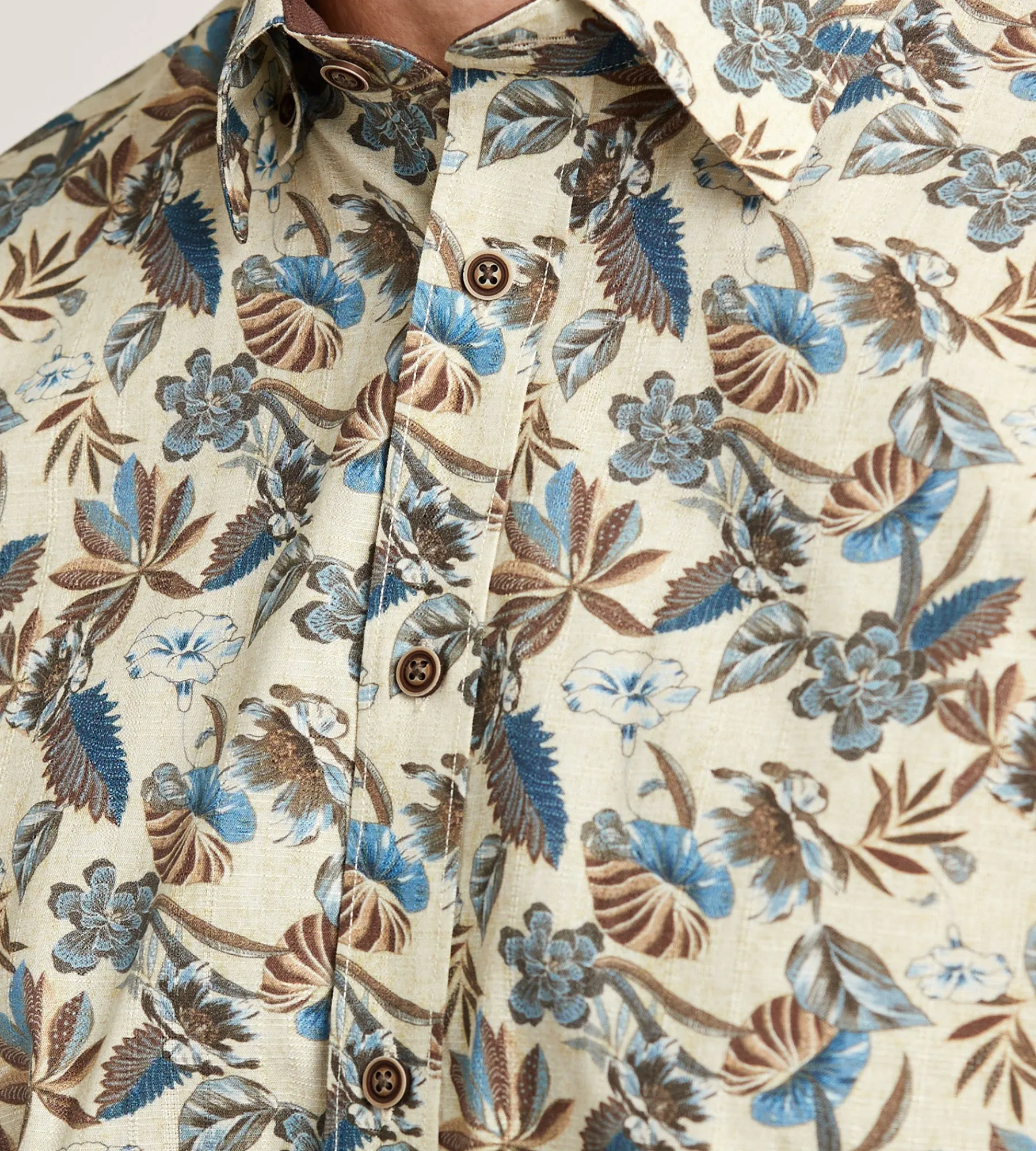 Hechter Paris Short Sleeve Shirts|Casual Shirts*Modern Fit Short Sleeve Linen Like Floral Pattern Casual Shirt Tan