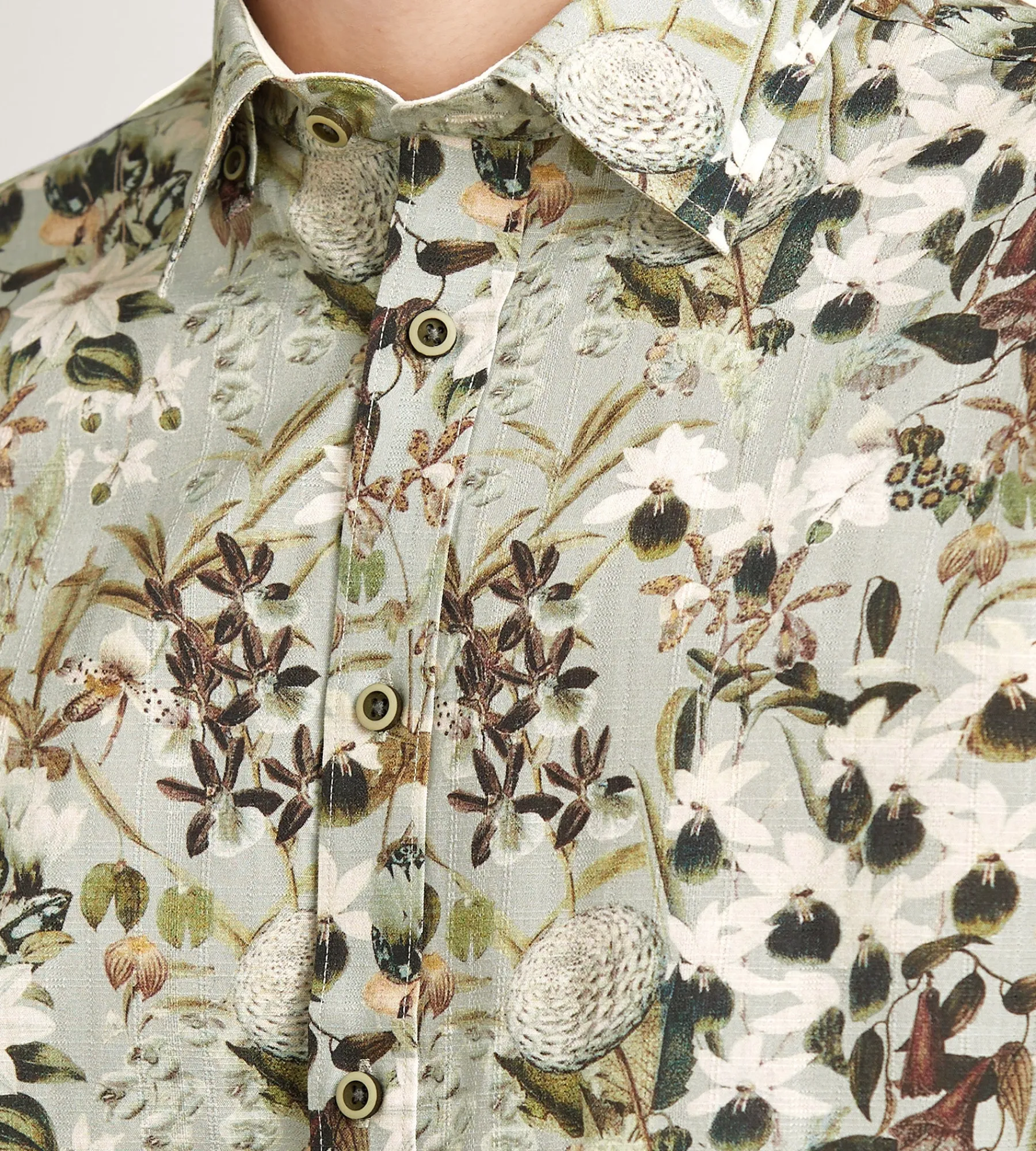 Hechter Paris Short Sleeve Shirts|Casual Shirts*Modern Fit Short Sleeve Linen Like Floral Pattern Casual Shirt Green