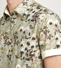 Hechter Paris Short Sleeve Shirts|Casual Shirts*Modern Fit Short Sleeve Linen Like Floral Pattern Casual Shirt Green