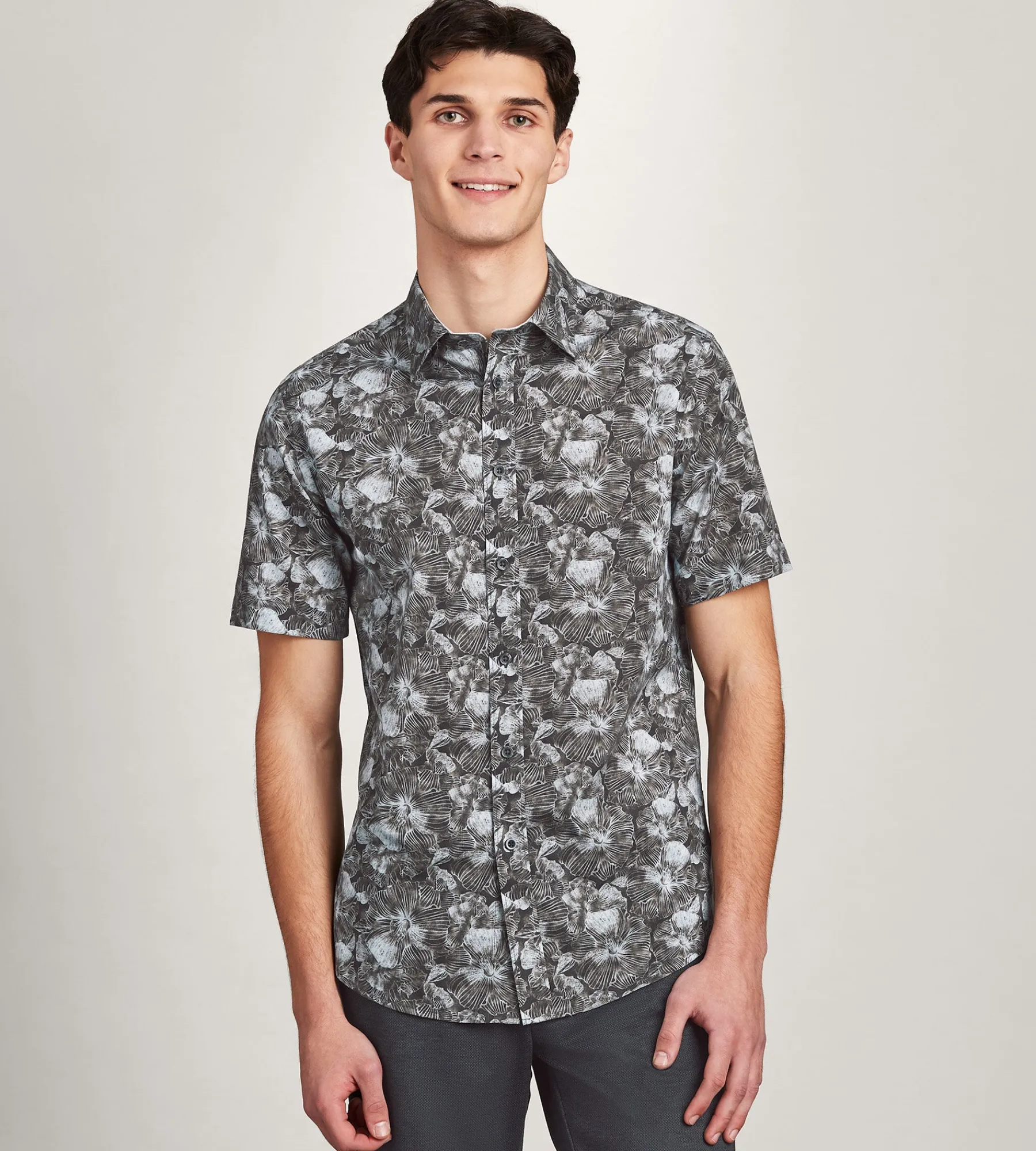 Hechter Paris Short Sleeve Shirts|Casual Shirts*Modern Fit Short Sleeve Linen Like Floral Pattern Casual Shirt Black