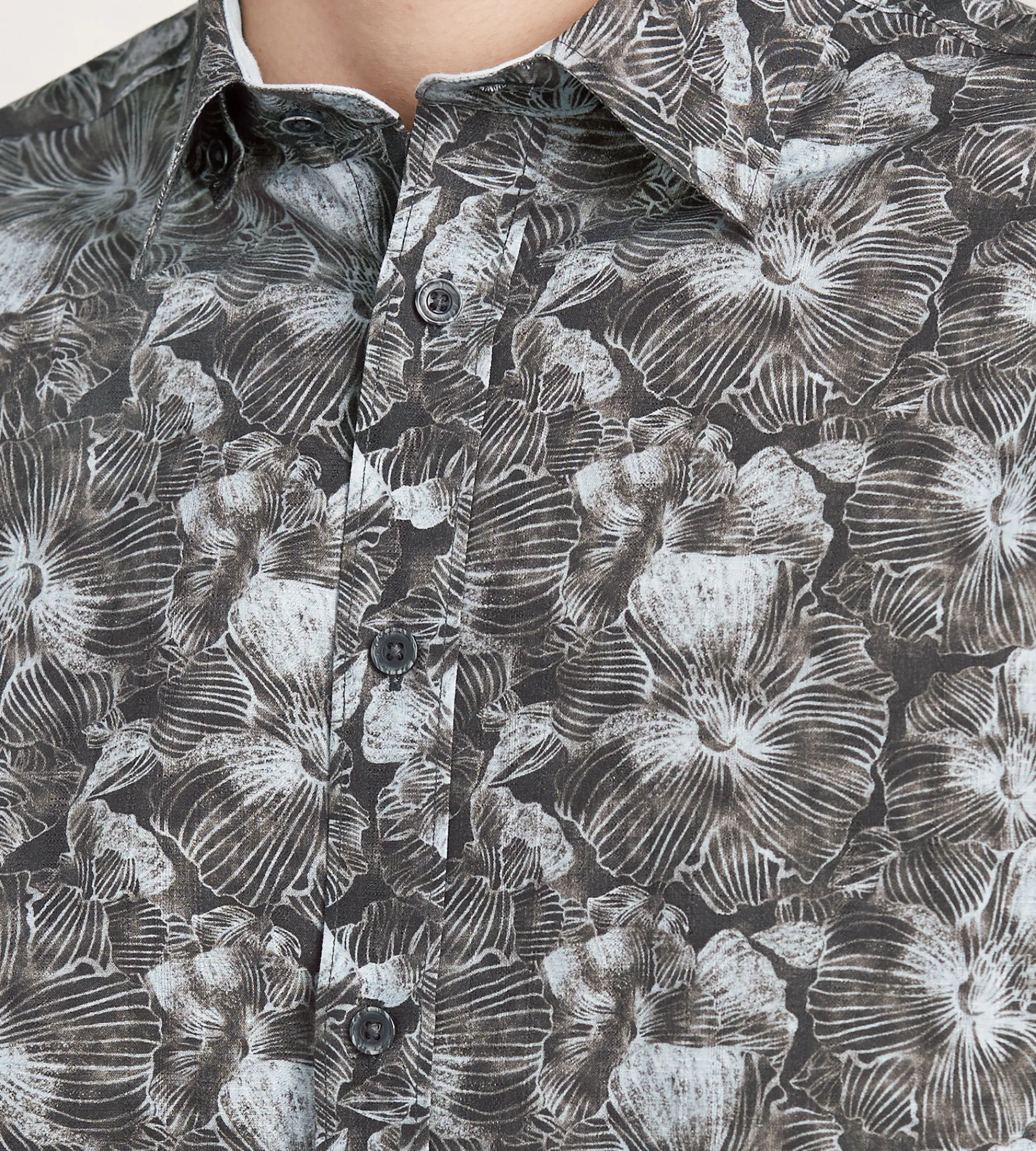 Hechter Paris Short Sleeve Shirts|Casual Shirts*Modern Fit Short Sleeve Linen Like Floral Pattern Casual Shirt Black