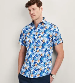 Jermyn & Bond Short Sleeve Shirts|Casual Shirts*Modern Fit Short Sleeve Tropical Pattern Casual Shirt Blue