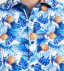 Jermyn & Bond Short Sleeve Shirts|Casual Shirts*Modern Fit Short Sleeve Tropical Pattern Casual Shirt Blue