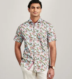 Jermyn & Bond Short Sleeve Shirts|Casual Shirts*Modern Fit Short Sleeve Tropical Pattern Casual Shirt Teal